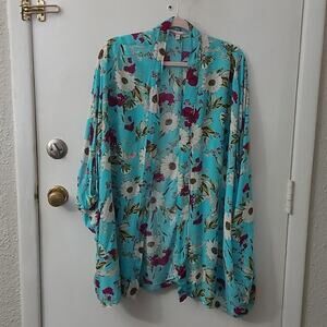 Victoria’s Secret Turquoise Floral Kimono Robe  M/L Casual Dopamine Boho Prints